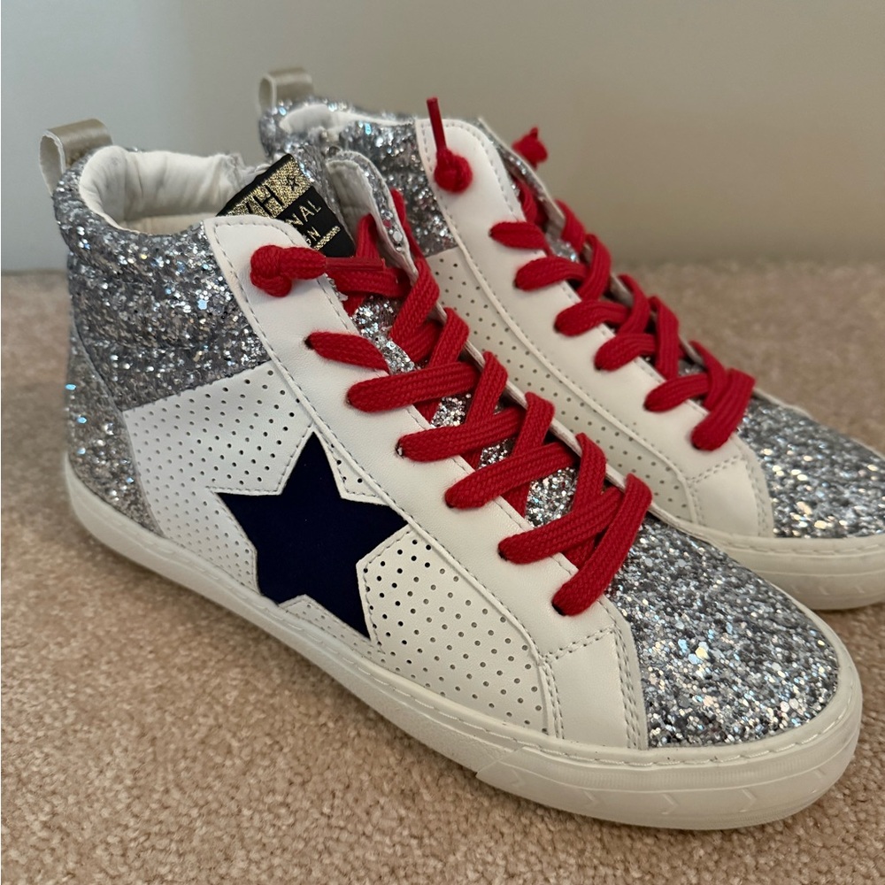 Vintage Havana Silver Glitter Sneakers with Red Laces